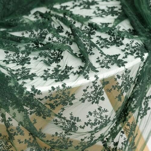 Mesh fabric embroidered soft yarn lace fabric wedding dress skirt fabric background cloth dark green