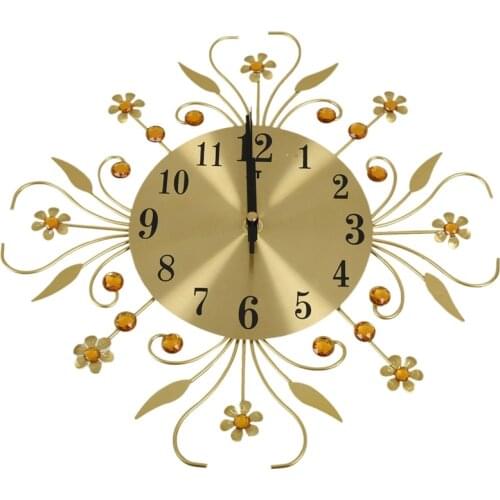 Modern Crystal Diamond Wall Clock, Luxury Flower Wall Clock Silent Metal Clock For Living Room, Bedroom, Home Wall Art Decoratio