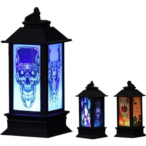 Halloween Theme LED Candle Light Retro Four-Corner Lantern Hanging Ornament for Home Garden Courtyard Decoration