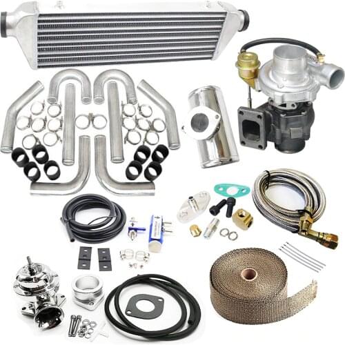T04E 8PC T3/T4 UNIVERSAL TURBO KIT V-BAND TURBOCHARGER WASTEGATE INTERCOOLER