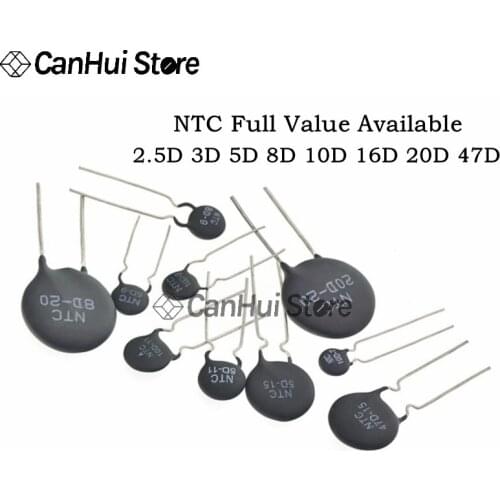 Thermal Resistor NTC 3D-15 5D-9 5D-11 5D-15 8D-15 8D-20 10D-7 10D-9 10D-11 10D-13 10D-15 10D-20 10D-25 16D-9 16D-20 20D-9 47D-15
