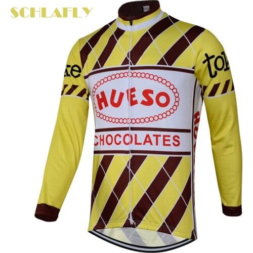 YELLOW stripe men cycling jersery long sleeve retro bike winter fleece wool & no fleece bicycle clothing schlafly autumn