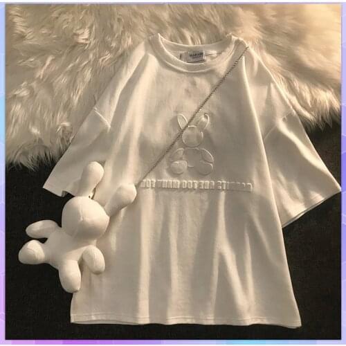 Rabbit Oversized T-shirt Womens Tee Shirt Plus Size Basic Short Sleeve O Neck Ladies Casual Tops Summer Solid Loose Blusas