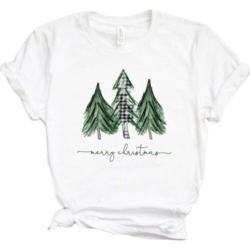 Women T-shirt Christmas Tree Print Harajuku Top Casual Ladies Basic O-collar Short Sleeved Women T-shirt Girl,Drop Ship