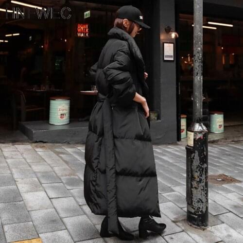 2019 Winter New Casual Fashion Temperament Women Loose Plus Solid Color Hooded Knee Down Jacket Z540