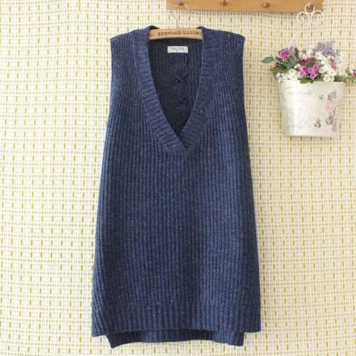 Strip knitting sleeveless V-neck loose women sweaters 2020 new plus size causal ladies lacing back pullovers sweater female tops