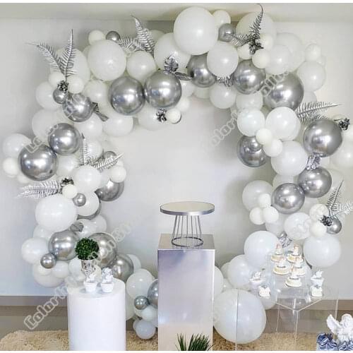 120pcs White Latex Balloon Arch Kit Silver Balloon Wedding Birthday Party Baby Shower Backdrop Event Celebration Decoration