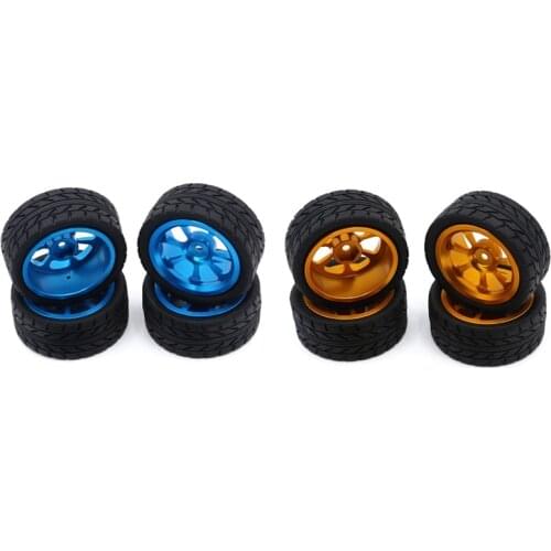 2set 65mm Metal Wheel Rim + High Grip Rubber Tires Tyres for Wltoys 144001 A959 A959-B 124019 124018 Yellow & Blue