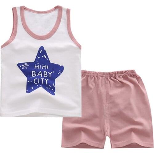 2019 Childrens Summer Clothing Cute Boy Girl Sleeveless Vest Shorts 2Pcs/Set Infant Cartoon Fashion Cotton Suit 2-8 years