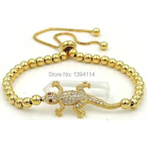 30x15x4 mm Micro Pave Clear CZ Crystal Lizard Charm With 4mm Round Loose Beads Adjustable Bracelet