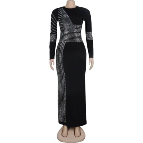 3XL Plus Size Black African Dresses For Women 2020 African Long Dress Sequins Long Sleeves Daily Dress Evening Party Maxi Dress