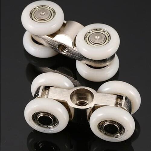 4-wheels Pulley Bearing Hardware Sliding Wood Door Rollers for Shower Cabin Bathroom Furniture Accessories Plastic Wheels Polea
