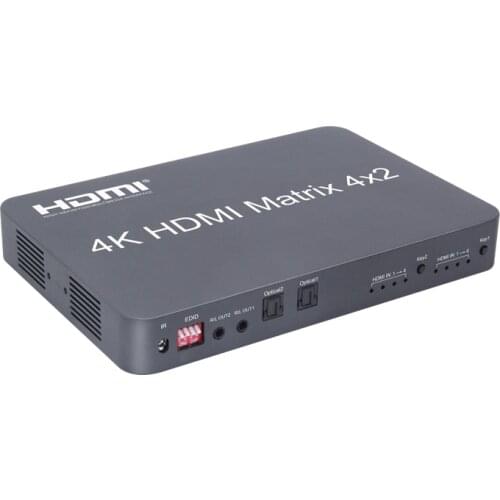 4K HDMI Matrix Scaler 4x2 30Hz HDMI EDID Switch Splitter Matrix 4 in 2 out Support Dual Audio out by Optical and Stereo