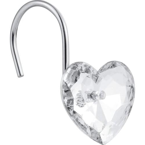 Promotion! 12-Pack Decorative Crystal Heart Shape Shower hooks Rust Resistant Hooks Glide Shower Ring Hangs For Shower Curtain