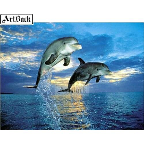 Full square / round drill 5D diamond painting two dolphin diy diamond embroidery 3D mosaic artwork home decor