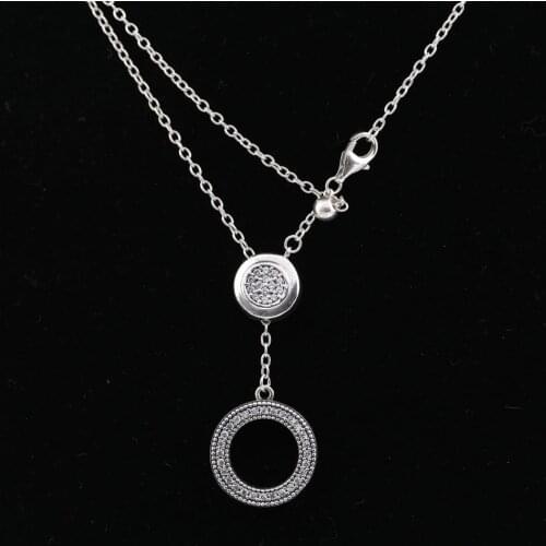 Authentic S925 Silver Signature Necklace for Women with Cystal Pendant Pave Clear CZ Girl Fashion Choker fit Lady Jewelry