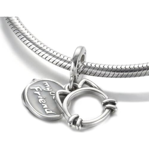 Authentic S925 Silver Pendant Charm for Women Bracelet Bangle DIY Jewelry My Pet Cat Dangle Bead