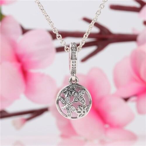 Bewill S925 Sterling Silver Diamond Butterfly Dragonfly Pendant, Dripping Pink Bracelet Charm Pendant