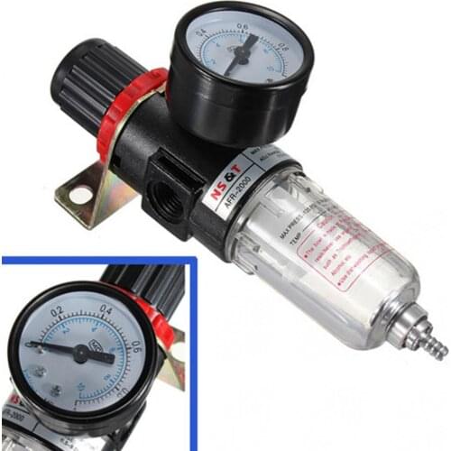 Black Gauge Pneumatic Air Source Treatment Filter Regulator w Pressure Gauge AFR-2000 Compressors Air Source Treatments