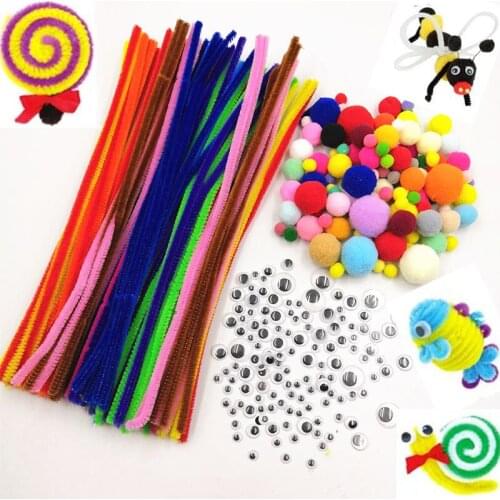 DIY Wiggly Googly Eyes Colorful Plush Sticks Pompoms Kids Montessori Craft Pipe Math Counting Education Stick Child Puzzles Toy
