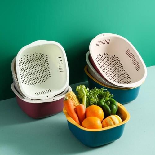 Double-Layer Vegetable Fruit Sink Drain Basket Household Kitchen Fruit And Vegetable Container Rice Fruit Washing Bowl