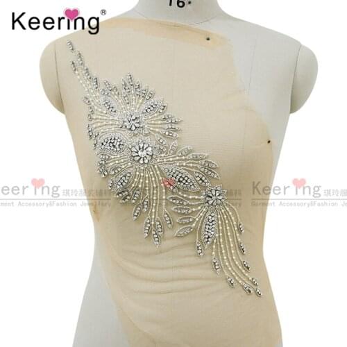 Elegant white pearl crystal bridal applique sew on for wedding dress WDP-140
