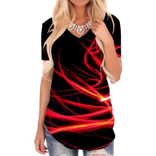 Giyu Brand Neon Lights T-shirt women Abstract Tshirts Printed Psychedelic V-neck Tshirt Art T-shirts 3d Womens Clothing Summer