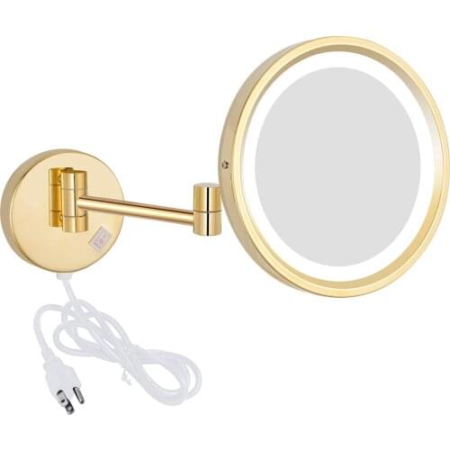 GuRun Vanity Lighted Gold Makeup Mirror with Electrical Plug, Double sided 360 Degree Swivel Extendable Bathroom Mirror M1807DJ