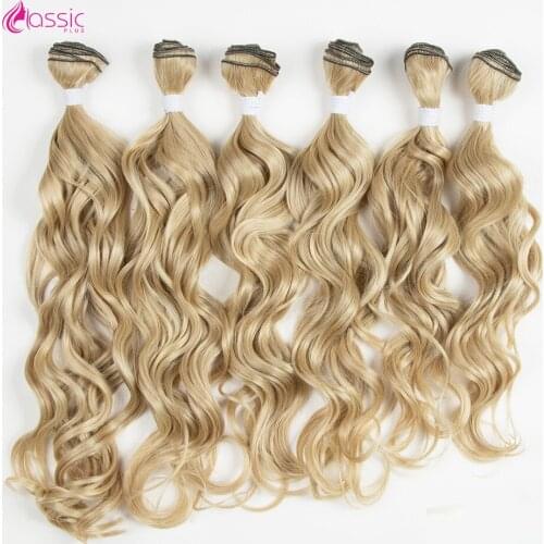 CLASSIC PLUS Deep Wave Bundles Hair Weave Bundles Ombre Blonde 6Pieces 16-20Inch 250g Synthetic Hair Extensions Nature Curly Wig