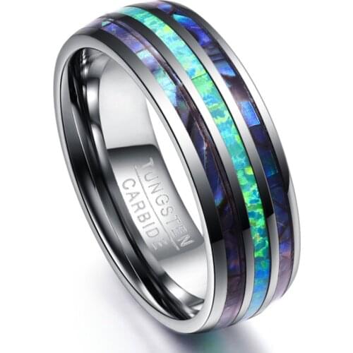 8mm Hawaiian Koa Wood and Abalone Shell Tungsten Carbide Rings Wedding Bands for Men Comfort Fit Size 8-12 Hot Sall