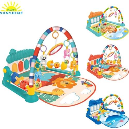 Baby Kick and Play Piano Gym Mat Rack Infant Music Fitness Rack Rattle Toy Play Crawling Mat Educational Toys for 0-18 Months