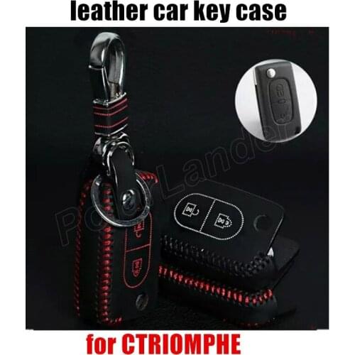 Only Red hot sale high quality hand sewing leather car key case cover fit for CITROEN CQUATE CTRIOMPHE C4CC5