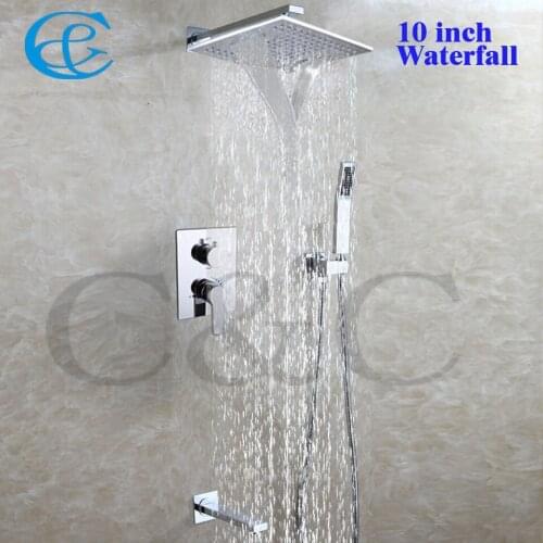 10 Inch Chrome Copper Rain And Waterfall Shower Head Set Brass Hand Shower Holder Easy-installation Bathroom Shower Faucet