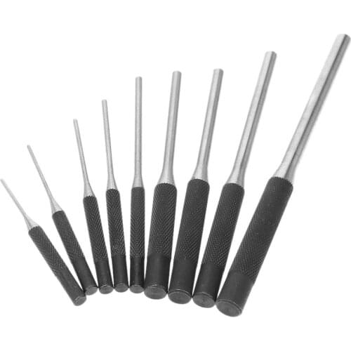 9pcs Multi Size Round Head Pins Set Punch 40CR Steel Grip Roll Pins Punch Tool Professional Hollow End Starter Punch Chisel