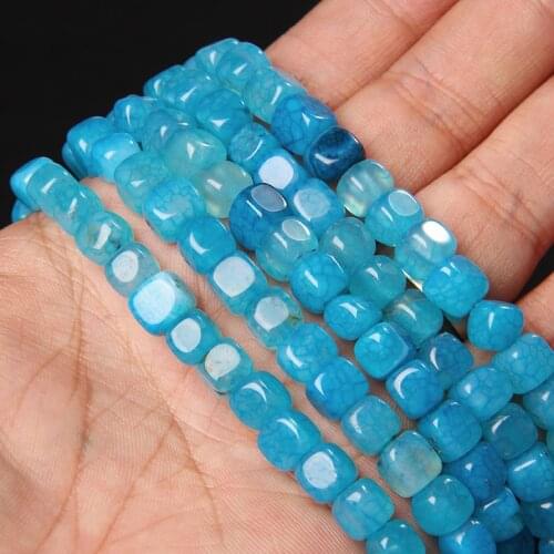 Natural Stone Square Shape Beads Lake Blue Dragon Veins Agat Loose Bead for Jewelry Making DIY Bracelet Necklace 6-8mm 15 Inches