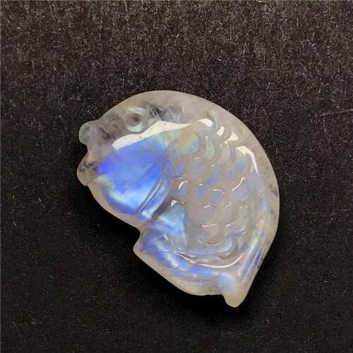 Genuine Natural Blue Light Moonstone Fish Carved Pendant For Woman Man Crystal 19x12x4mm Beads Gemstone Fashion Jewelry AAAAA