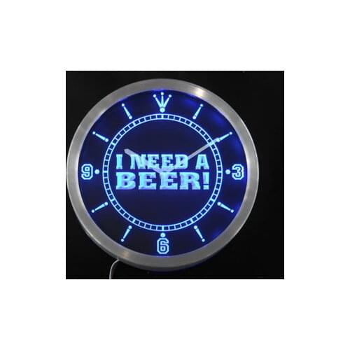 Nc0409 I Need a Beer Bar Pub Club Neon Light Signs LED Wall Clock