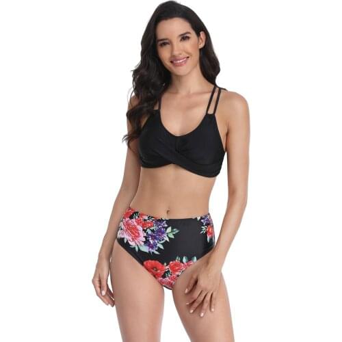 2021 New Sexy Split Printed Bikini Women High Waist Swimsuit