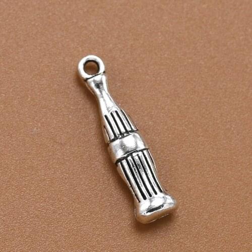 BULK 30 Zinc Alloy Drink Cola Bottle Charms & Pendants Antique Silver Plated fit DIY Jewelry Accessory 23*6mm 1.5g