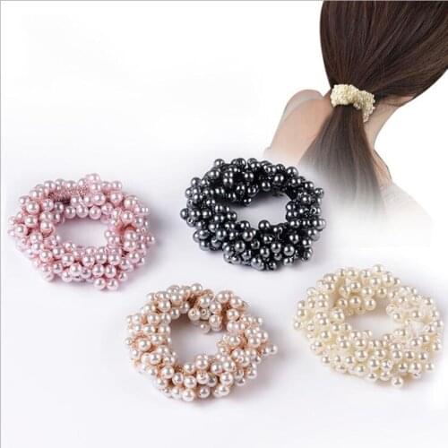 Fashion Pearl Bead Elastic Rubber Hair Bands Elegant Headwear Women Girl Hair Rope Scrunchy Ponytail Jewelry Hair Accessories