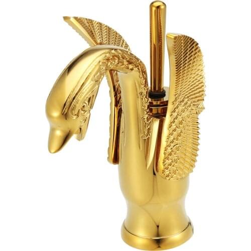 Gold Brass Swan Basin Faucet Arch Design Brass Hot and Cold Taps Gold Plated Single Hole Tap Luxury Wash Mixer Taps
