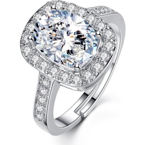 Rose Gold Silver Color Exquisite Bijoux Fashion Square Adjustable Wedding Engagement Ring Cubic Zirconia Ornaments Rings Jewelry