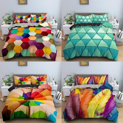 Hexagon Bedding Set Duvet Cover Color Pencil Pattern Full Queen King Size Comfortable Bedding Bed Linens with Pillowcase Sets