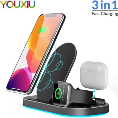 YOUXOU 3 In 1 Foldable Wireless Charger Station For Apple Watch iPhone 11 X XS XR 8 Airpods Pro 15W Qi Fast Charging Dock Stand