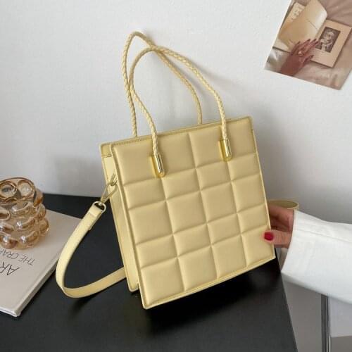 Rope Shoulder Belt Grid Small PU Leather Crossbody Totes for Women 2021 Summer Branded Luxury Shoulder Bag Handbags 4 colour