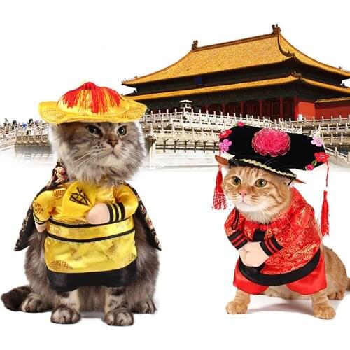 Funny Chinese Princess Emperor Cosplay Clothes For Cats Halloween Costume For Dogs Xmas Suit Cat Clothing Dog Outfit Pet Apparel