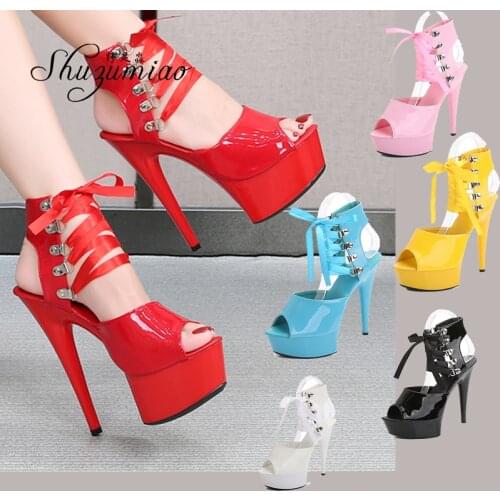 Brand Womens Shoes New 2020 Pole Dance Gladiato Sandals 13CM High Heels Big Size 43 Ladies Sandals Thick Bottom Stripper Shoes