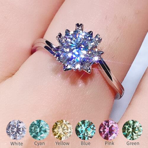 Wholesale Real moissanite ring 6.5MM 1ct not adjustable rings for Women girlfriend birthday Gift 925 Silver Platinum Plated