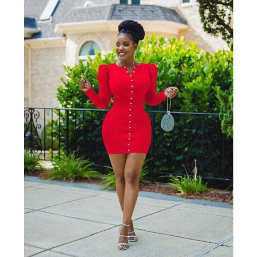 Cutubly Women Slim Bodycon Dresses Long Sleeve Embroidered Flares V Neck Dress Casual Solid Fashion Party Club Autumn Vestidos