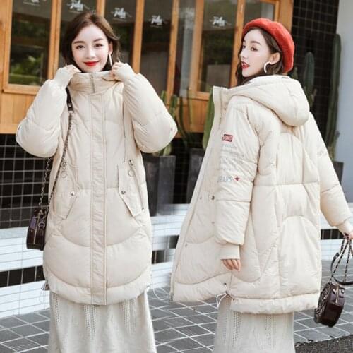 Winter female new medium parkas mujer loose with a hood blue down jacket lady thick pure color black warm leisure womens coats